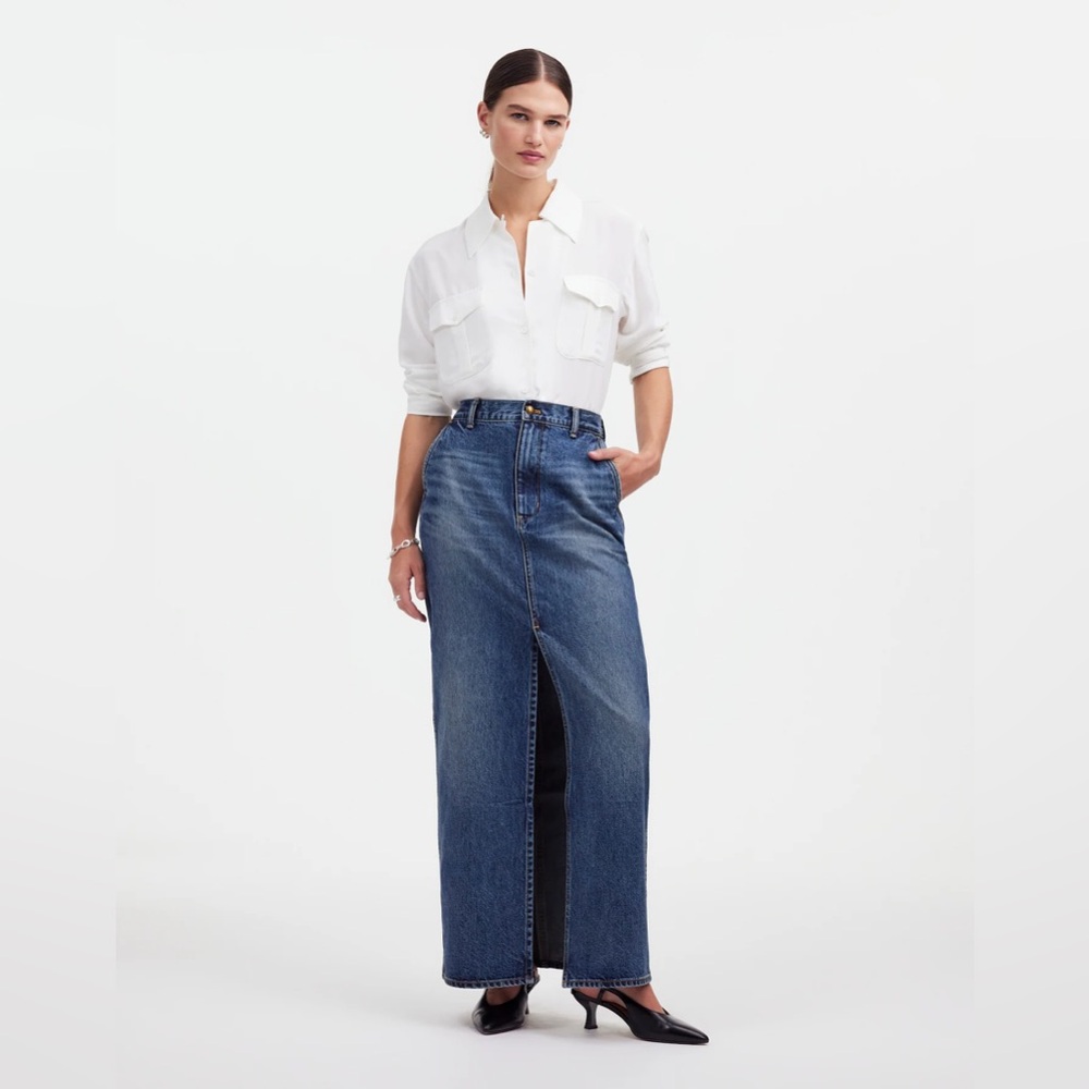 Alexa Chung‎ for Madewell Denim Maxi Skirt in Croswell Wash size 24 front slit
